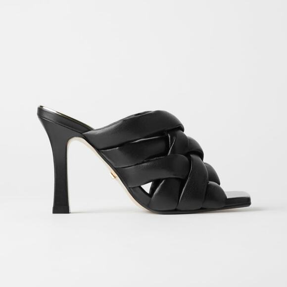 Zara leather woven square toe black sandals size 6 - Picture 2 of 7